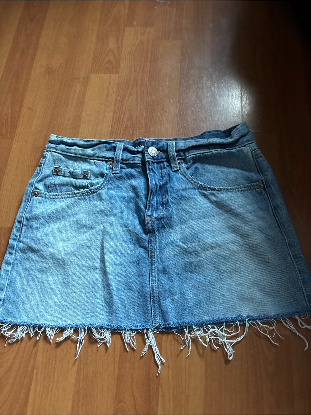 Aeropostale Light Blue Denim Mini Skirt with Frayed Hem